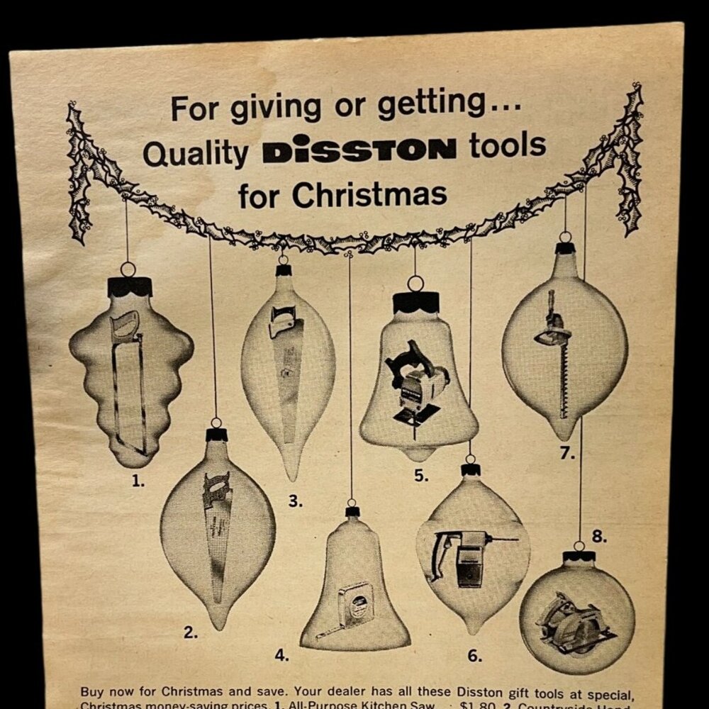 Disston Tools Vintage Print Ad 60s HK Porter Co Tools for Christmas Ornaments